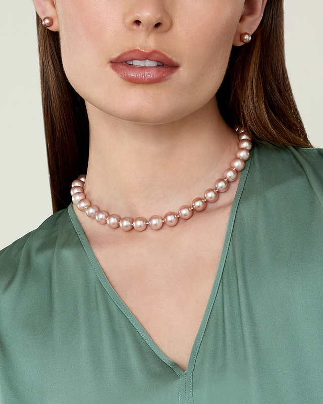 10-11mm Pink Freshwater Pearl Necklace - AAAA Quality - Model Image