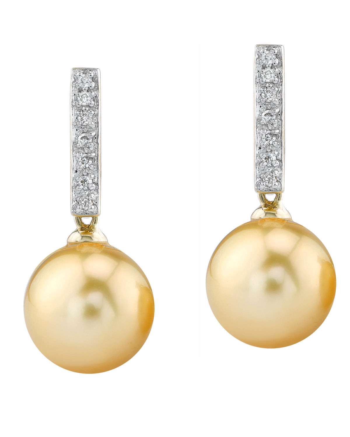 Pearl Earings on 14k Quality Golden Pearl Dangling Diamond Earrings   The Pearl Source