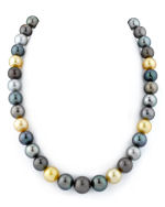 10-13mm Tahitian & Golden Multicolor Pearl Necklace - AAAA Quality