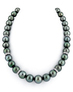 10-13mm Dark Green Tahitian Pearl Necklace with Rondelles