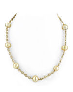 14K Gold Tincup Necklace with 11mm Light Golden Pearls