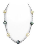 14K White Gold Tincup Necklace with 10.5mm Tahitian & Golden Pearls