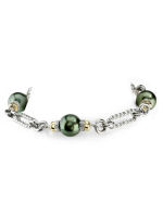 14K Italian White Gold Tahitan South Sea Pearl & Diamond Designer Bracelet