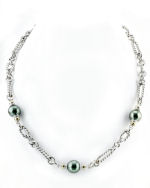 14K Italian White Gold 11mm Tahitan South Sea Pearl & Diamond Designer Necklace