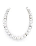 11-14mm White South Sea Pearl Necklace with Diamond Rondelles - AAAA Quality