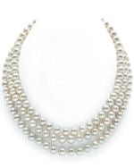 7-8mm Triple Strand White Freshwater Pearl Necklace - AAAA Quality