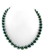 9-10mm Deep Green Tahitian Pearl Necklace With Rare Blue Overtones
