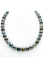 9-10mm Tahitian Multicolor Pearl and Diamond Rondelle Necklace - AAAA Quality