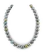 CERTIFIED 12-13.7mm Tahitian Multicolor Pearl Necklace - AAAA Quality