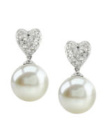 Heart-Shape Australian Pearl & Diamond Earrings