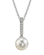 Akoya Pearl Dangling Diamond Pendant- Choose Your Pearl Color