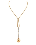 Stunning 12mm Golden Drop Pearl & Diamond Necklace