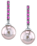 9mm Pink Freshwater Pearl and Sapphire Earrings
