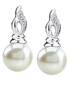9mm White Freshwater Pearl & Diamond Earrings