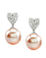 Heart-Shape Freshwater Pearl & Diamond Earrings