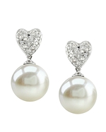 Heart-Shape Freshwater Pearl & Diamond Earrings- Various Colors