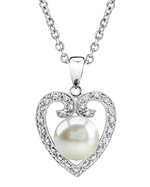 Heart Shaped Freshwater Pearl & Diamond Pendant- Choose Your Color