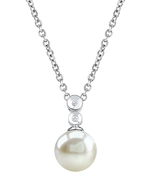 Freshwater Pearl Double Diamond Pendant- Choose Your Color