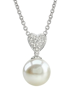 Heart-Shape White Freshwater Pearl & Diamond Pendant