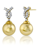 Golden South Sea Pearls Diamond Stud Leverbacks