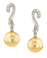 Golden South Sea Pearl & Diamond Hook Earrings