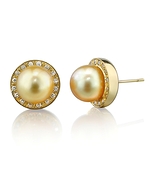 Golden Pearl Diamond Pave Stud Earrings