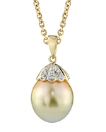Golden Pearl & Diamond Crown Pendant