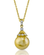 Golden South Sea Pearl & Diamond Crown Pendant