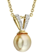 10mm Golden South Sea Pearl & Diamond V-Shape Pendant