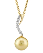 Golden Pearl & Diamond Crescent Pendant