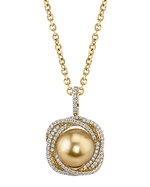 Golden Pearl & Diamond Braided Pendant