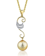 Golden Pearl & Diamond Opera Pendant