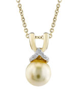 Golden Pearl and Diamond Bow Pendant