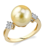 Golden Pearl & Diamond Pyramid Ring