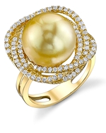 Golden Pearl & Diamond Braided Ring