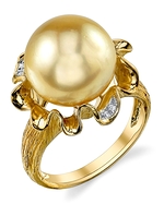 Golden Pearl & Diamond Robin Ring