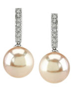 10mm Pink Cultured Pearl Dangling Diamond Earrings