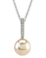 10mm Pink Cultured Pearl Dangling Diamond Pendant