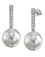 10mm White Cultured Pearl Dangling Diamond Earrings