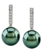 10mm Tahitian Pearl Dangling Diamond Earrings