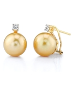 Golden South Sea Pearls Diamond Stud Lever Back Earrings
