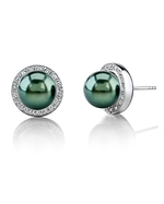 Tahitian Pearl Diamond Pave Stud Earrings