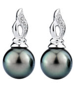 Tahitian South Sea Pearl and Diamond Wave Earrings