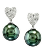 Heart-Shape Tahitian Pearl & Diamond Earrings