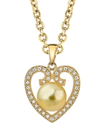 Heart Shaped Golden Pearl & Diamond Pendant