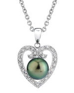 Heart Shaped Tahitian South Sea Pearl & Diamond Pendant