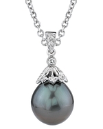 Drop Tahitian South Sea Pearl & Diamond Crown Pendant
