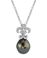 Tahitian Pearl & Diamond Fleur de Lis Pendant