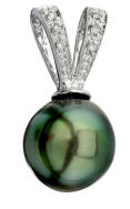 10mm Tahitian South Sea Pearl & Diamond V-Shape Pendant