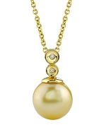Golden Pearl Double Diamond Pendant